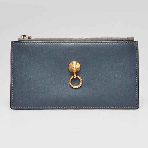 Fendi Blue/Burgundy Leather By The Way Zip Card Holder Wallet - 8M0388 - Picture 1 of 8